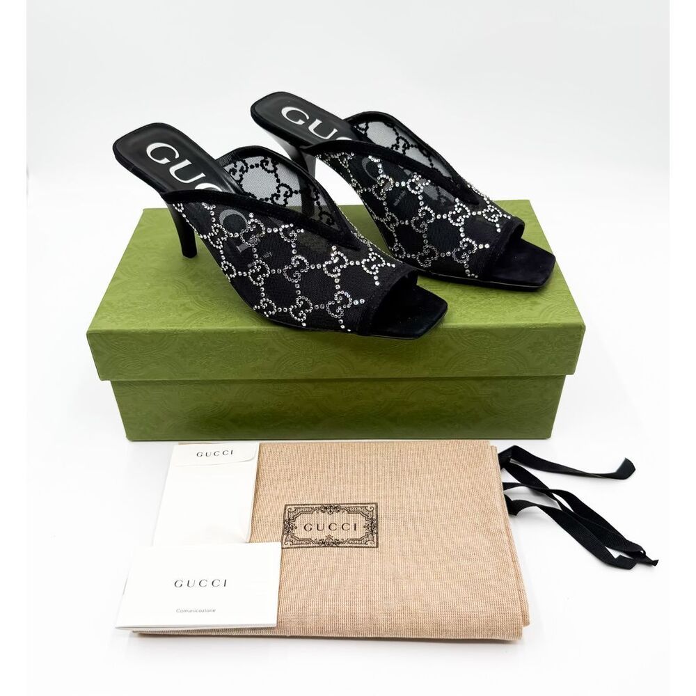 Gucci Tom GG Crystal Embellished Mesh Slide Sandals Mules EU 38.5 US 8.5
